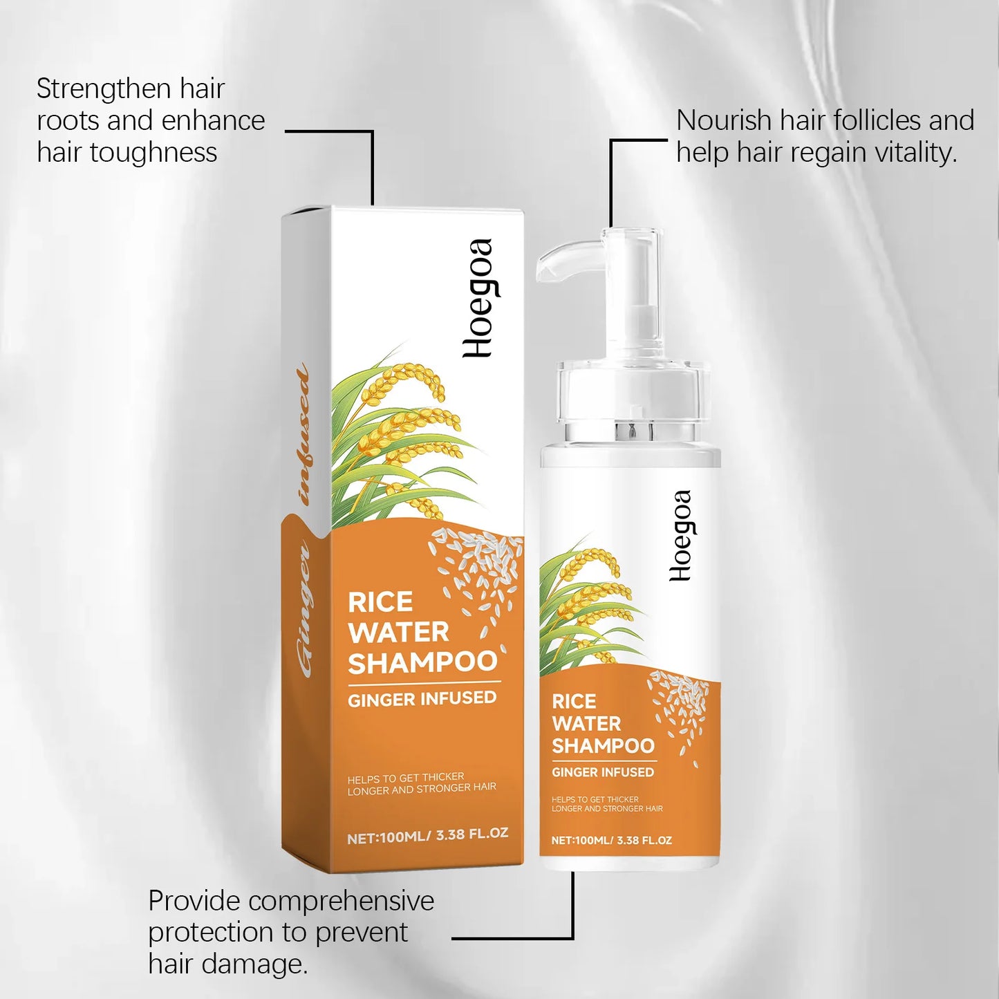 Hoegoa 100ml Rice Hair Growth Shampoo Strengthen Repairing Scalp Nourish Moisturize Dry Hair Anti Hair Loss Dandruff Smooth Hair