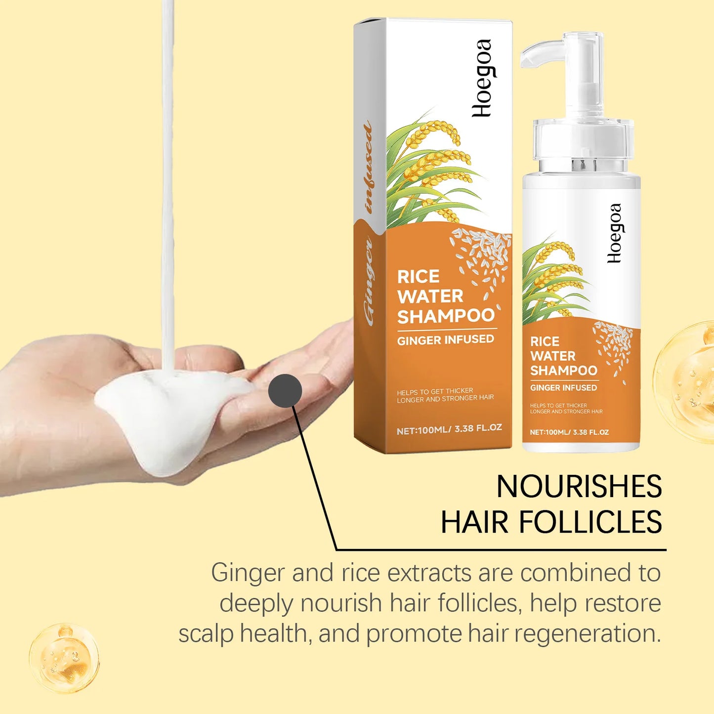 Hoegoa 100ml Rice Hair Growth Shampoo Strengthen Repairing Scalp Nourish Moisturize Dry Hair Anti Hair Loss Dandruff Smooth Hair