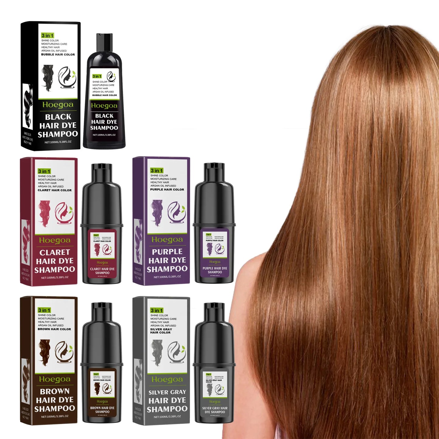 Hoegoa 100ml Hair Dye Shampoo Natural Coloring Fashion Hair Styling Covering Gray White Treatment Permanent Hair Dyeing Shampoo