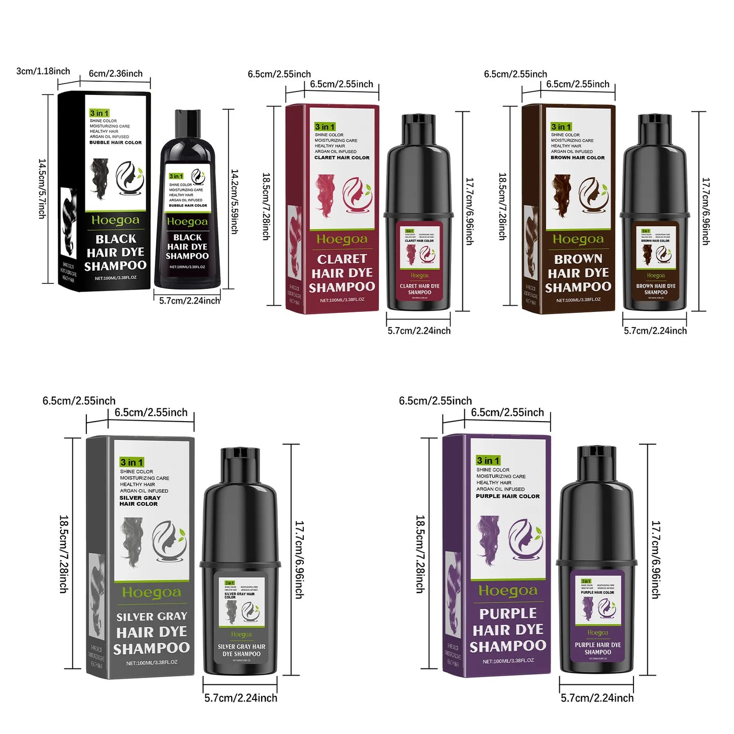 Hoegoa 100ml Hair Dye Shampoo Natural Coloring Fashion Hair Styling Covering Gray White Treatment Permanent Hair Dyeing Shampoo