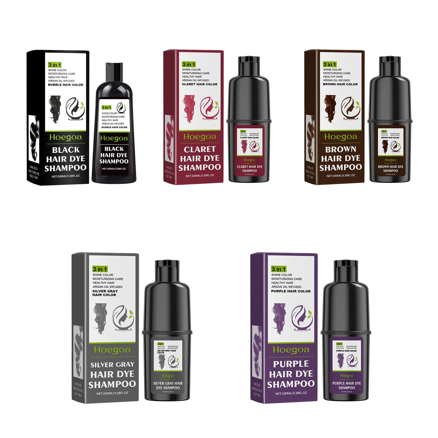 Hoegoa 100ml Hair Dye Shampoo Natural Coloring Fashion Hair Styling Covering Gray White Treatment Permanent Hair Dyeing Shampoo