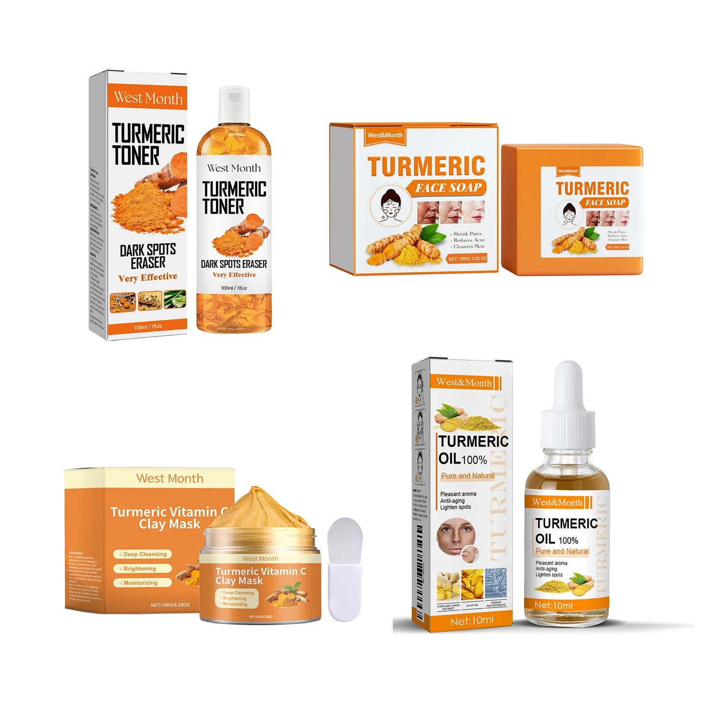 West&Month Turmeric Face Care Series Pore Minimizer Exfoliator Reducing Acne Brightening Dark Spot Remove Facial Hydrating Toner