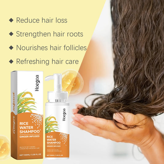 Hoegoa 100ml Rice Hair Growth Shampoo Strengthen Repairing Scalp Nourish Moisturize Dry Hair Anti Hair Loss Dandruff Smooth Hair