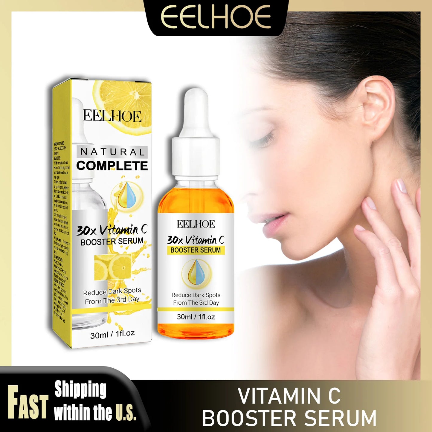 EELHOE Vitamin C Booster Serum Reduce Dark Spots Brightening Even Skin Tone Moisturizing Hydrating Essence Daily Facial Care