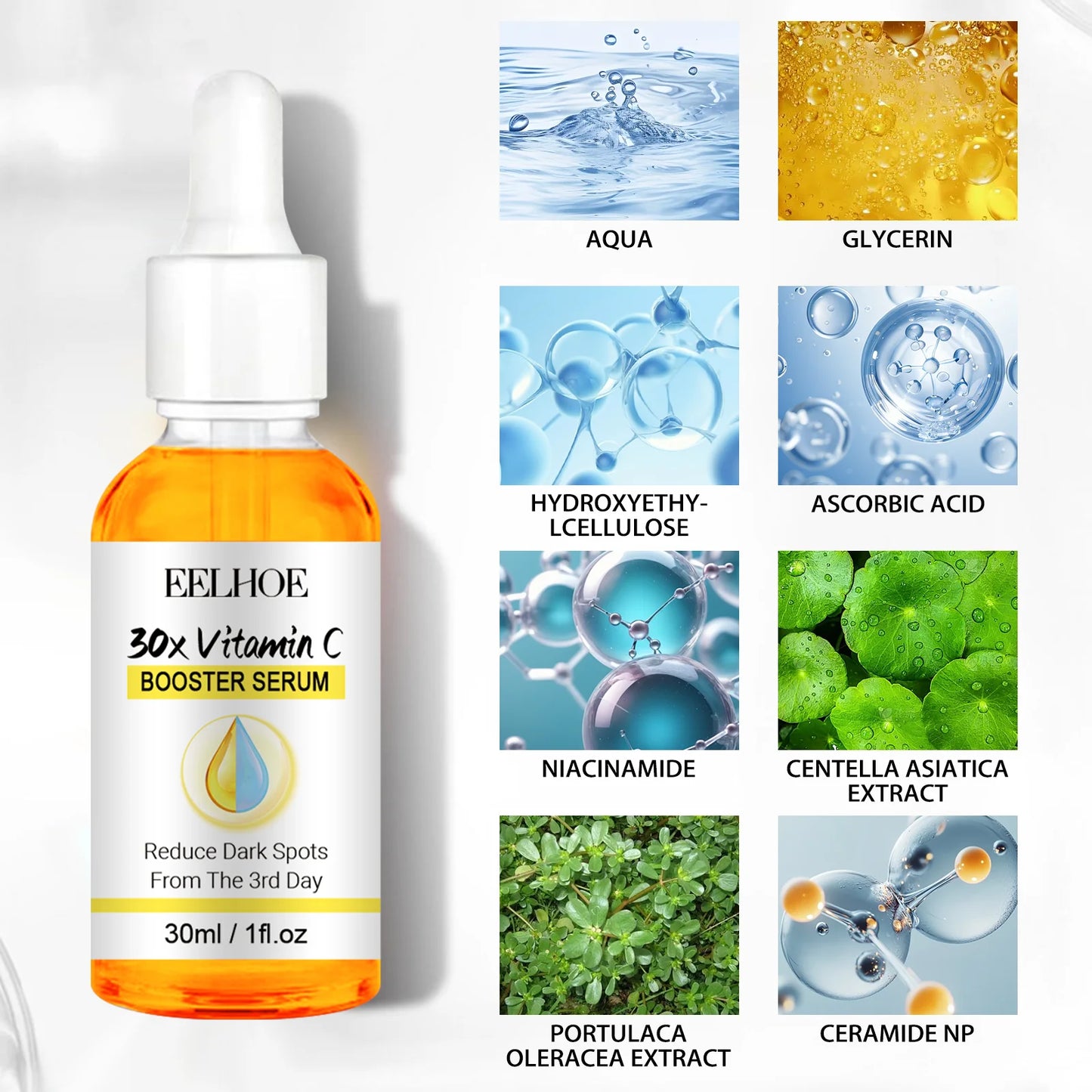 EELHOE Vitamin C Booster Serum Reduce Dark Spots Brightening Even Skin Tone Moisturizing Hydrating Essence Daily Facial Care